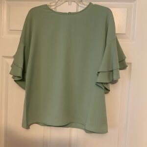 Elegant Green Ruffle Sleeve Top